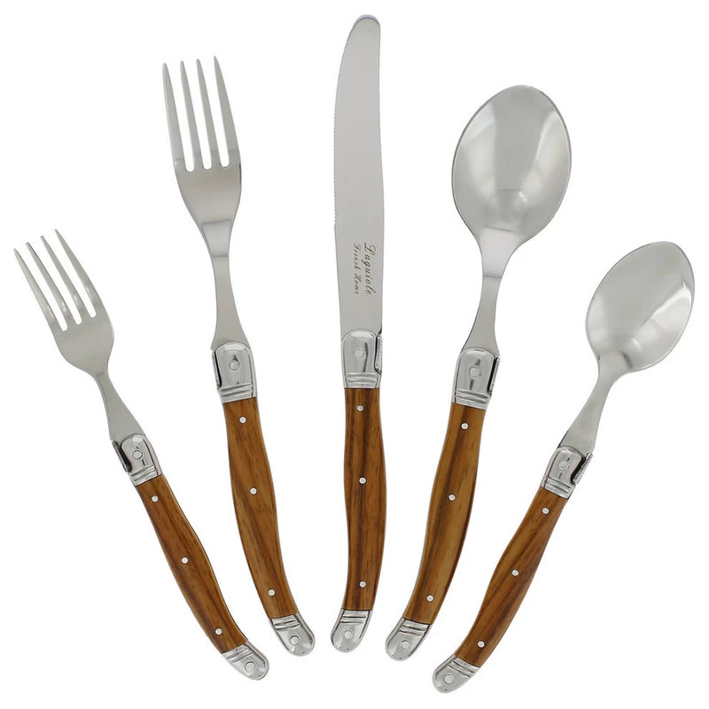 20 Piece Laguiole Wood Grain Flatware Set