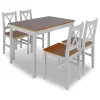 VidaXL Kitchen Dining Set Brown Wooden Furniture Lacquered Table And 4 Chairs