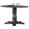 Wooden Round Dining Table With Heavy Pedestal Feet Weathered Gray- Saltoro