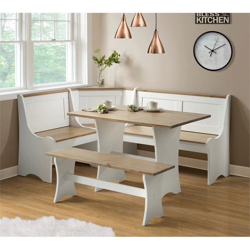 Riverbay Furniture Kerry Planked Solid Wood Dining Nook Set In Antique White - Image 2