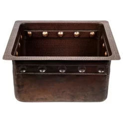Premier Copper Products 16" Gourmet Rectangular Hammered Copper Bar/Prep Sink With Barrel Strap Design