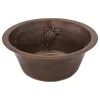 Premier Copper Products 16" Round Copper Prep Sink With Grapes And 3.5" Drain Opening