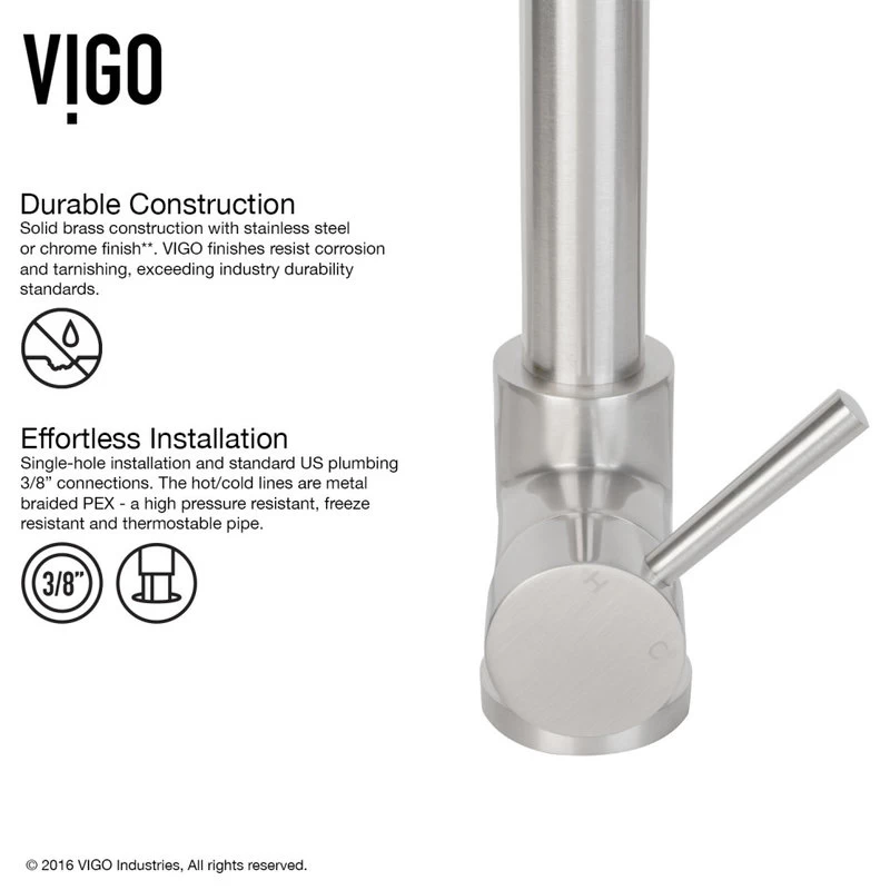 VIGO Zurich Pull-Down Kitchen Faucet, Stainless Steel - Image 7