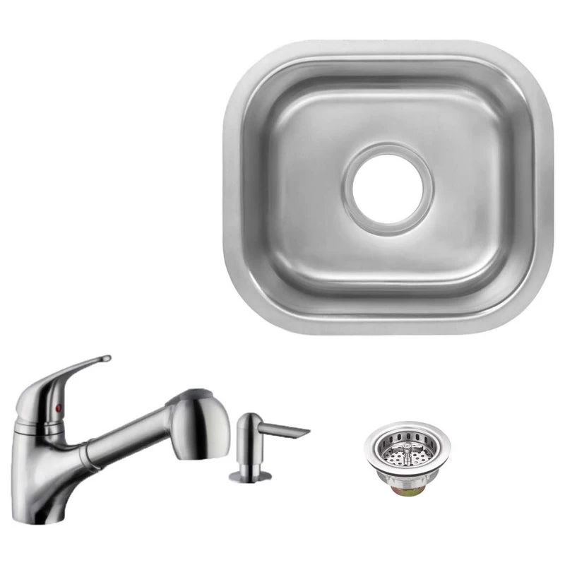 18-Gauge Single Bowl Bar Sink, Low Profile Pull Out Kitchen Faucet