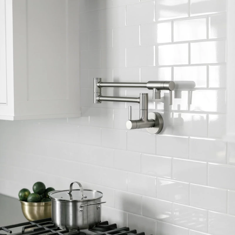 Moen S665 5.5 GPM Wall Mounted Double Handle Pot Filler - Brushed Gold - Image 2