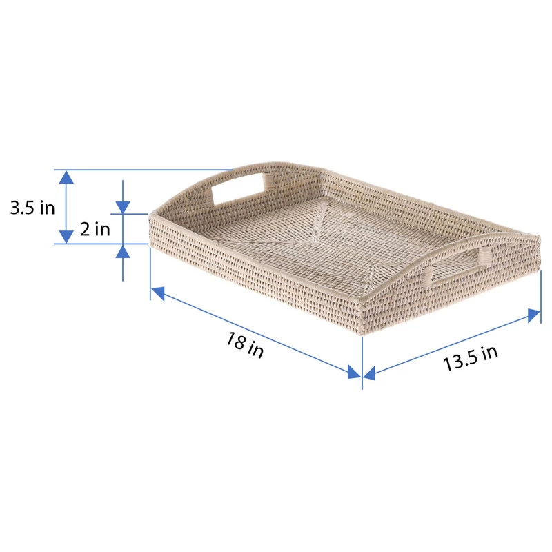 La Jolla Rattan Rectangular Serving Tray, White-Wash - Image 4