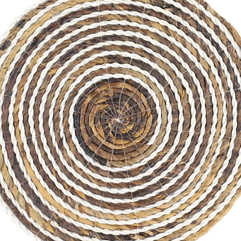 Striped White And Natural Banana Leaf Wicker Round Placemats, Set Of 4 - Image 3