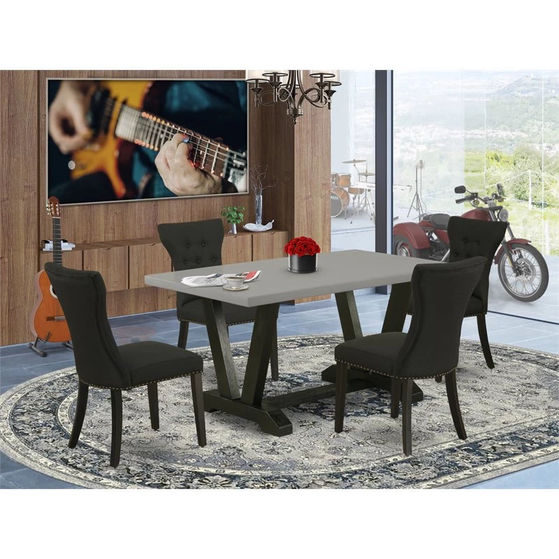 East West Furniture V-Style 5-piece Wood Dining Set With Cement Top In Black - Image 2