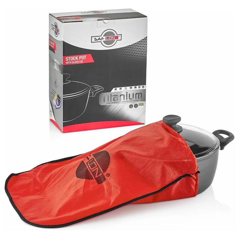 Saflon Titanium Stock Pot With Glass Lid, Forged Aluminum, PFOA-Free, 8-Quart - Image 5