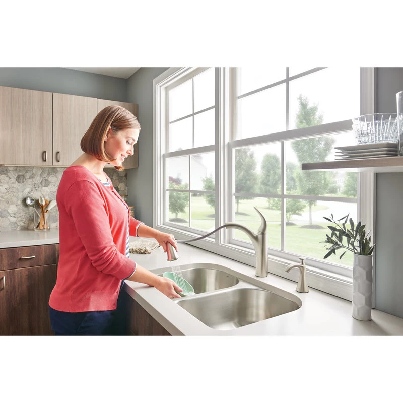 Moen Camerist 1-Handle Low Arc Pullout Kitchen Faucet, Spot Resist Stainless - Image 7