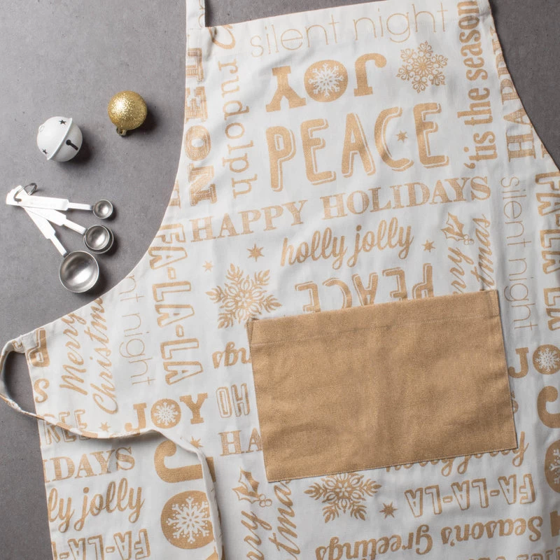 Gold Christmas Collage Chef Apron - Image 2