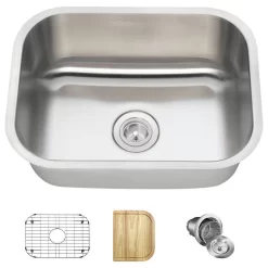 2318 Single Bowl Stainless Steel Kitchen Sink, 16-Gauge, Ensemble