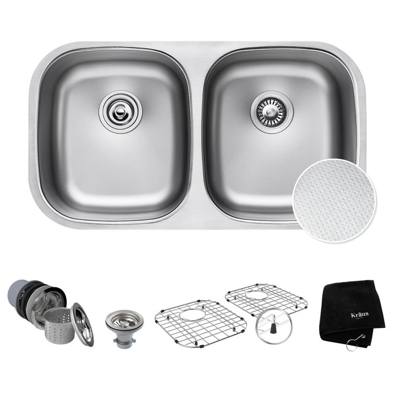 Premier 32" Undermount Stainless Steel 2-Bowl 16 Gauge Kitchen Sink 50/50 Split