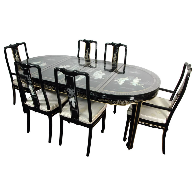 Lacquer Dining Room Set, Black Mother Of Pearl