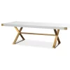 Adeline Lacquer Dining Table, Modern Glam Luxe Gold Dining Table, White