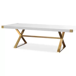 Adeline Lacquer Dining Table, Modern Glam Luxe Gold Dining Table, White