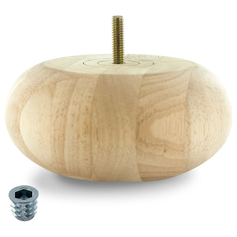 2-1/2" Highx5-1/2" OD Unfinished Solid Hardwood Round Bun Feet