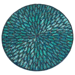 Jaipur Handmade Beded Design 15-inch Round Placemat - 1-Piece, Teal