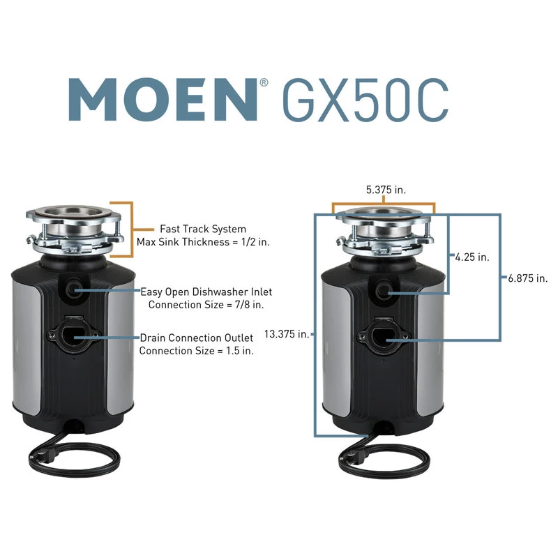 Moen GX50C GX 1/2 HP Continuous Garbage Disposal - Stainless Steel - Image 2