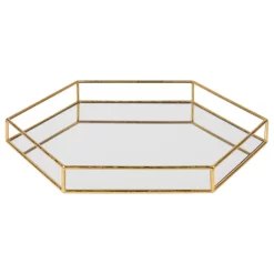 Felicia Gold Metal Mirrored Decorative Tray, Gold, 20x20