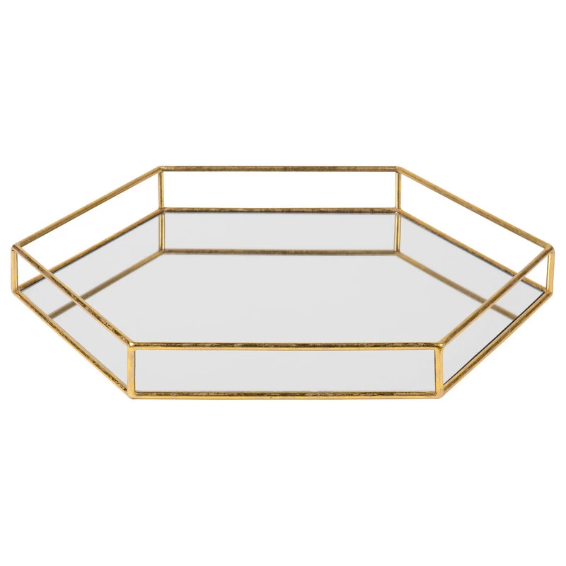 Felicia Gold Metal Mirrored Decorative Tray, Gold, 20x20
