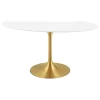 Lippa Oval Dining Table With Gold Base, White Top, 60"