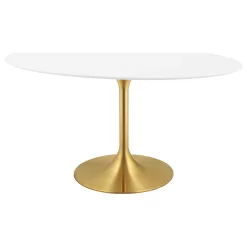 Lippa Oval Dining Table With Gold Base, White Top, 60"