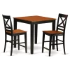 East West Furniture Wood 3-Piece Pub Table Set With Black Finish PBQU3-BLK-W