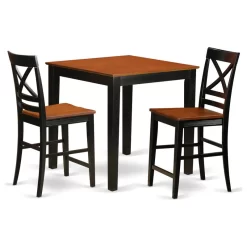 East West Furniture Wood 3-Piece Pub Table Set With Black Finish PBQU3-BLK-W