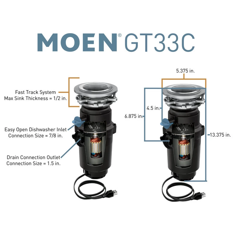 Moen GT33C GT Series 1/3 HP Continuous Garbage Disposal - Black - Image 3