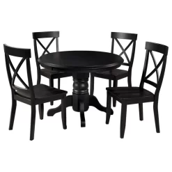 Homestyles 5 Piece Wood Dining Set With Pedestal Table In Black