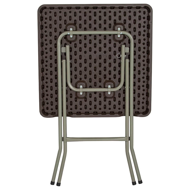 Offex 23.5" Square Rattan Plastic Folding Table, Brown - Image 2