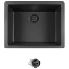 808 Dual-mount Single Bowl Quartz Kitchen Sink, Black, Colored Strainer