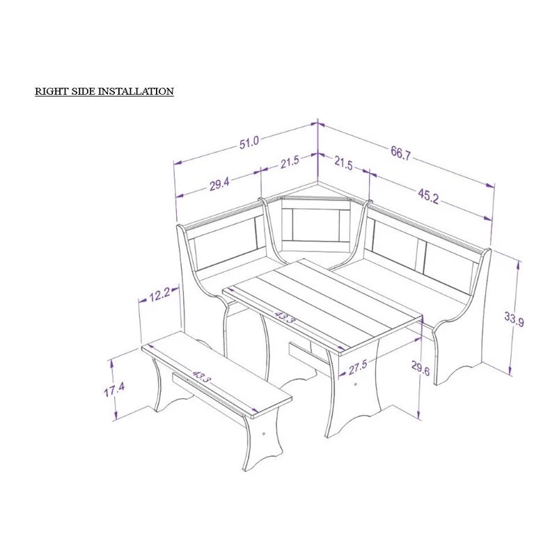 Riverbay Furniture Kerry Planked Solid Wood Dining Nook Set In Antique White - Image 4