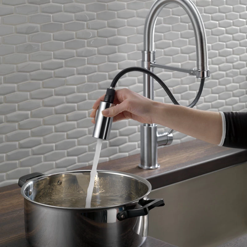 Delta Trinsic Pull-Down Kitchen Faucet With Spring Spout, Arctic Stainless - Image 6