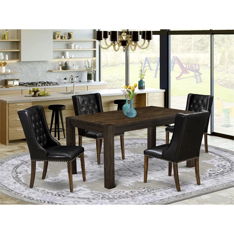 East West Furniture Celina 5-piece Wood Dining Set In Jacobean Brown/Black - Image 2