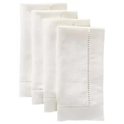 Handmade Basic Hemstitch Border 100% Linen Napkins, 20"x20", Set Of 4