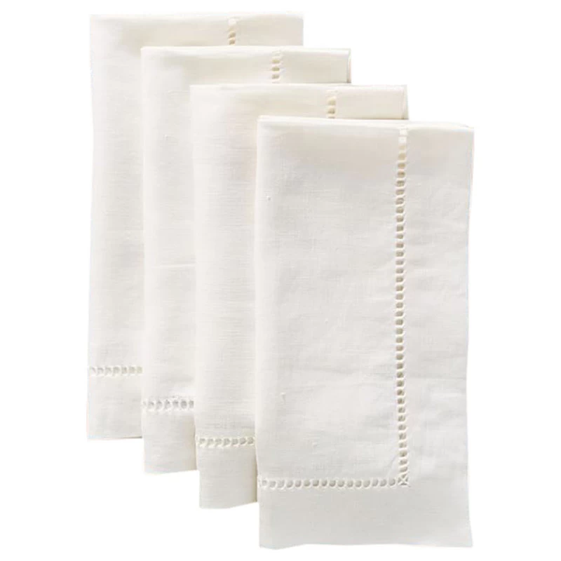 Handmade Basic Hemstitch Border 100% Linen Napkins, 20"x20", Set Of 4