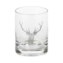 4.5" Tall Double Old Fashioned Glasses, Stag Head Design, Clear, Set Of 6