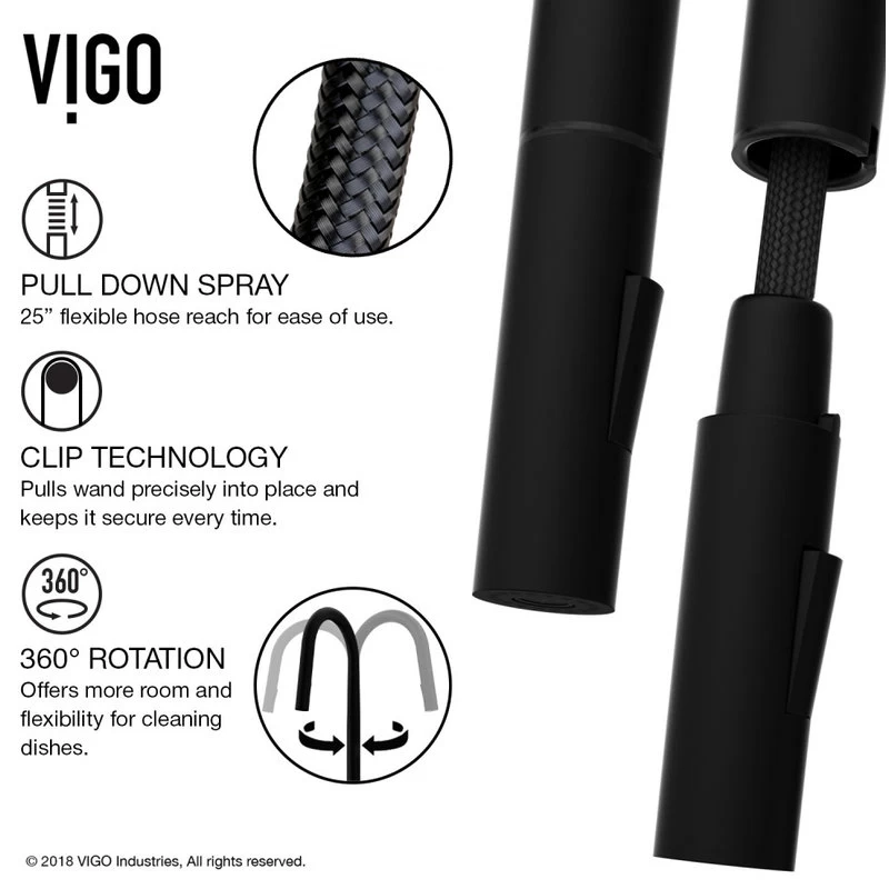 VIGO Greenwich Pull-Down Kitchen Faucet With Soap Dispenser, Matte Black - Image 9