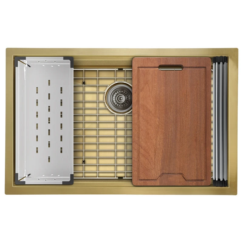 Tourner 30x19 Stainless Steel, Single Basin, Undermount Kitchen Sink, Gold - Image 4