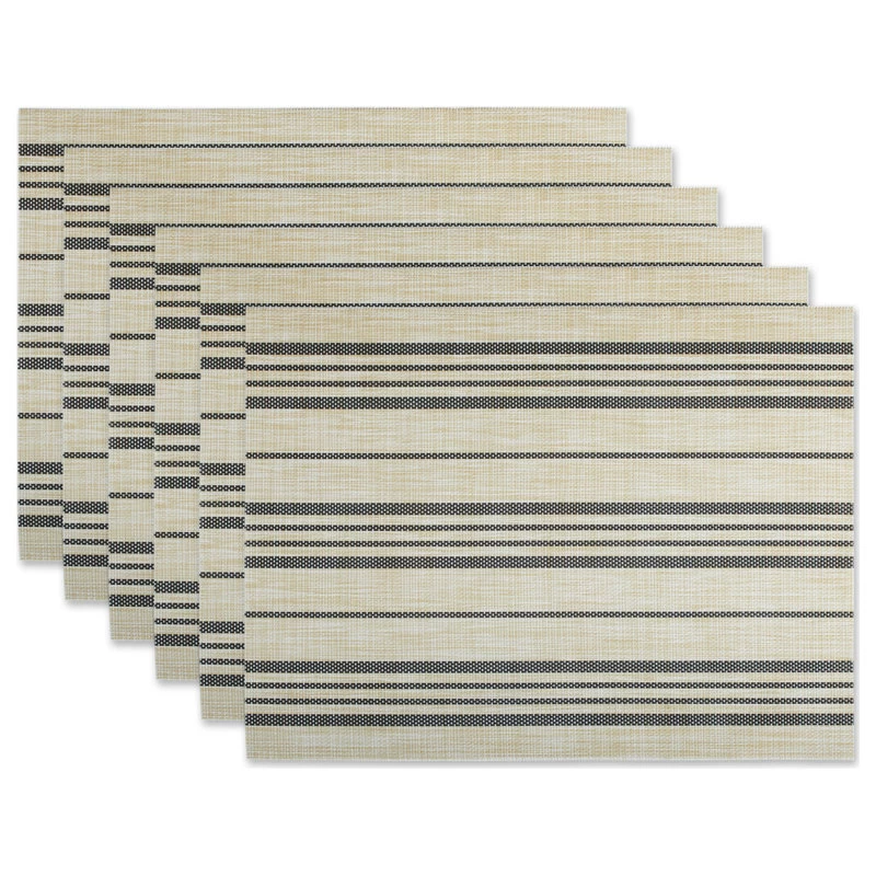 Black Farmhouse Stripe Pvc Woven Placemat Set Of 6