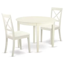 East West Furniture Boston Wood 3-Piece Dining Set In White Finish BOST3-LWH-LC