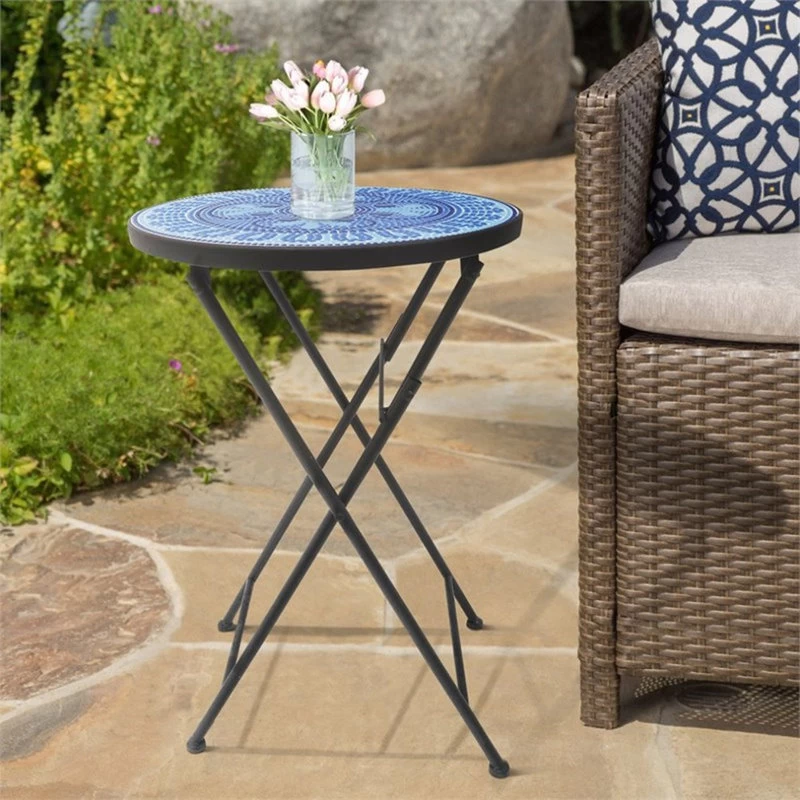 Saint Birch Lori Transitional Metal Folding Side Table In Blue/Black - Image 2