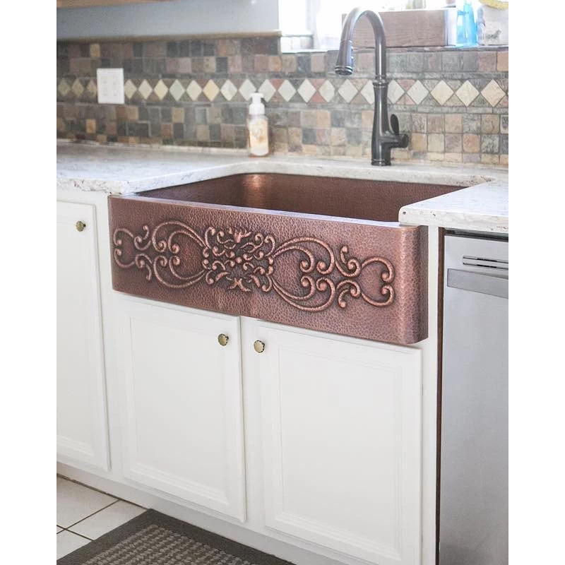 Ganku 33" Farmhouse Copper Single Bowl Kitchen Sink With Scroll - Image 5