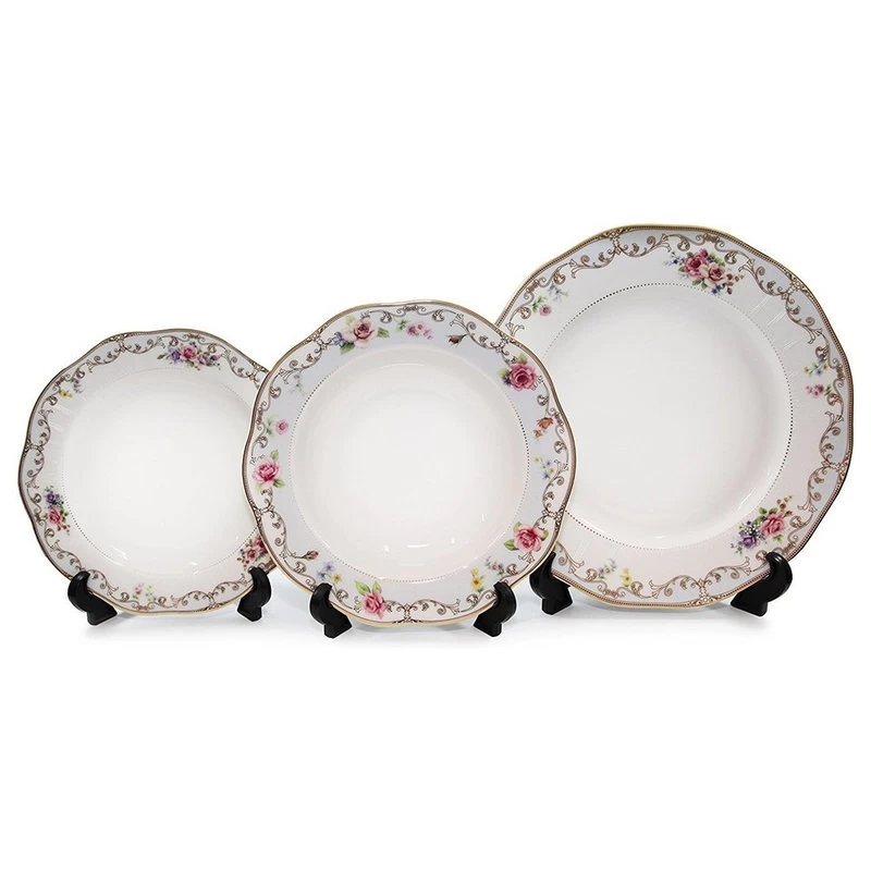 Royalty Porcelain "Ruby Rose" 5-pc White & Gold Floral Dinnerware Set - Image 2