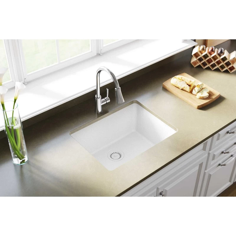 Elkay Quartz Classic Single Bowl Undermount Sink, White - Image 2