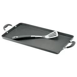 Hard-Anodized Nonstick 18"x10" Double Burner Griddle, Mini Turner, Gray