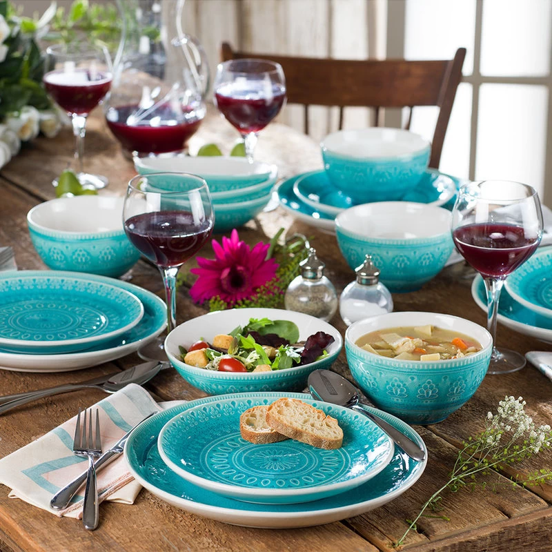 Fez 16-Piece Dinnerware Set, Service For 4, Turquoise - Image 3