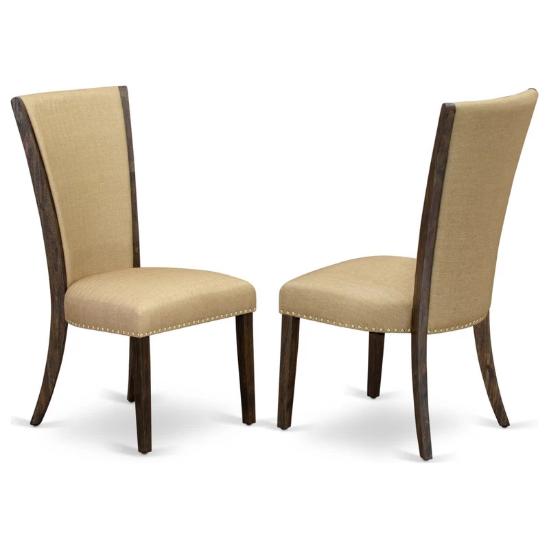 9-Piece Set, Table And 8 Chairs With Brown, Linen Fabric, Medium Size Table - Image 5